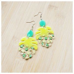 Lemon Lime Earrings Yellow and Green Handmade Tropical Leaf Statement Earrings